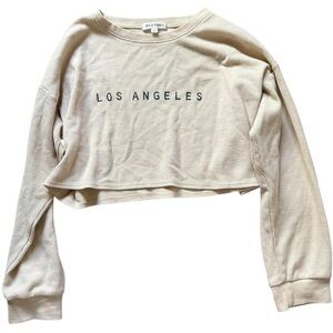 A154- Wild Honey Cream crop top with Los Angeles logo & waffle pattern #cropped